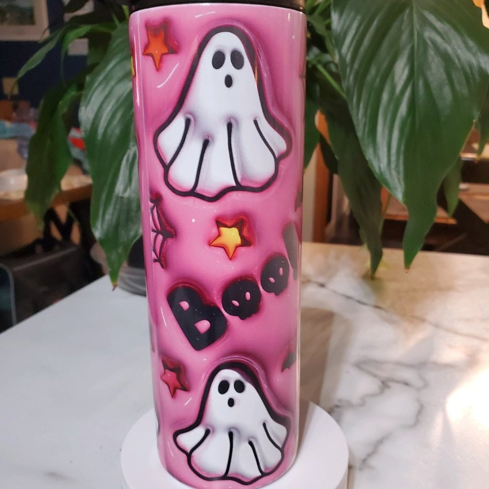 BOO Ghosts Puffy Bubble Pink 20oz Tumbler with duo lids 🎉sale